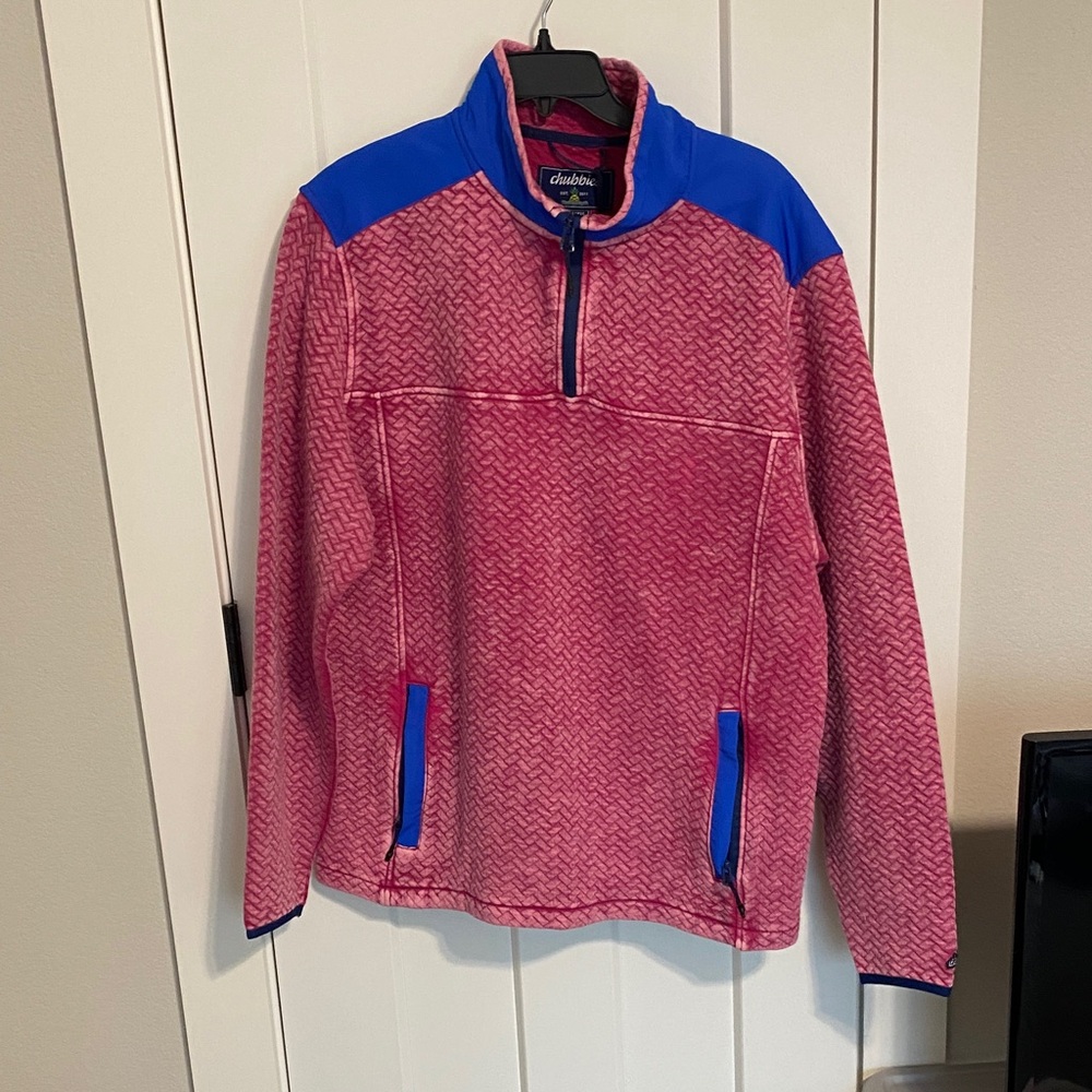 Chubbies Women's Zip-Up Sweater in Pink with Blue Details